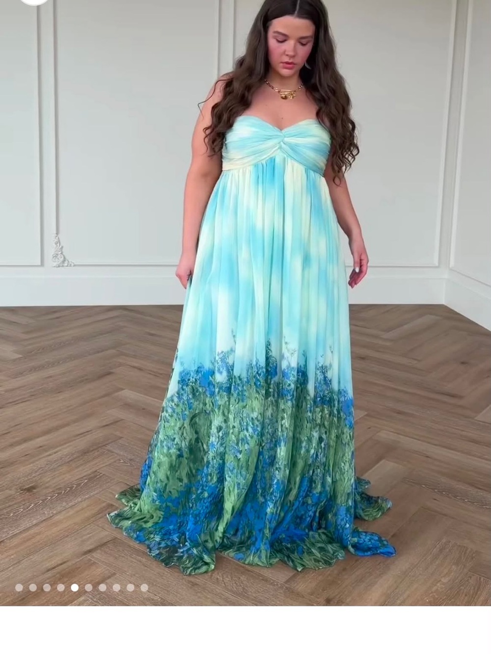 JessaKae Strapless Ombre Blue & Green Floral Maxi Gown